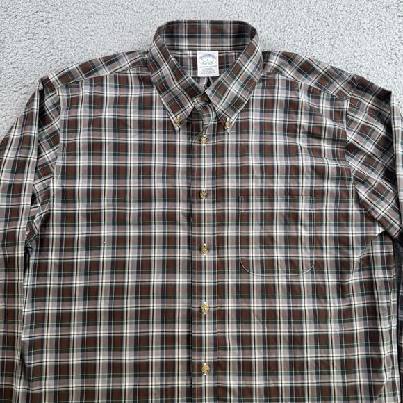 Brooks Brothers Shirt Mens L Brown Plaid Long Sleeve Button Down Casual Cotton - Picture 3 of 8